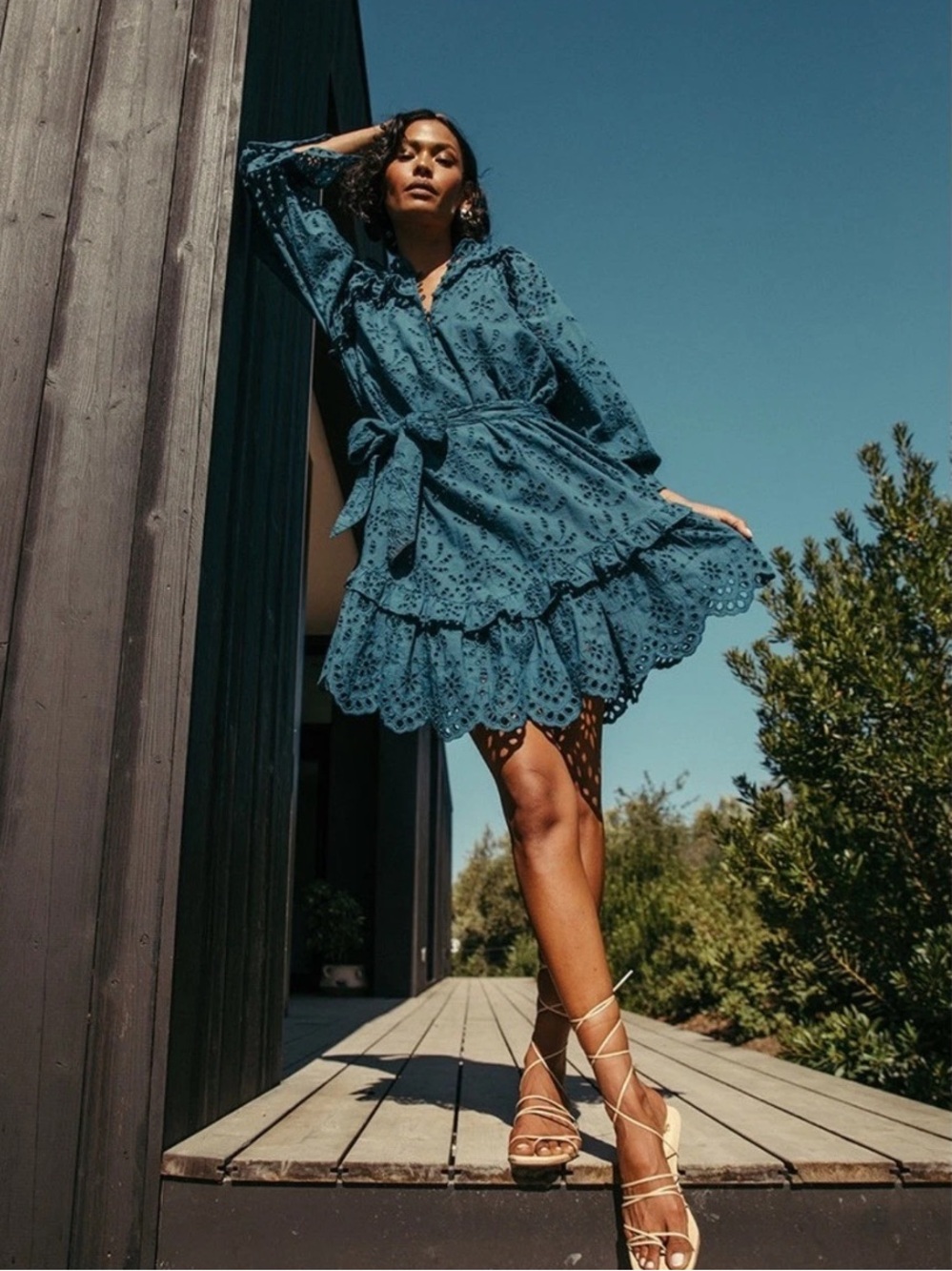 CLEOBELLA Fiona Mini Dress in Lapis Eyelet